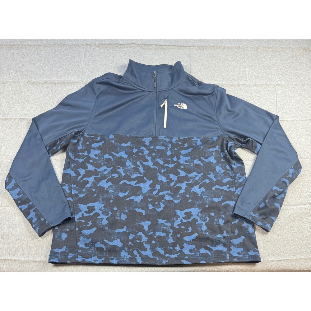 The North Face Mens XL Blue Camo Quarter Zip Fleece Pullover NF0A3RT2